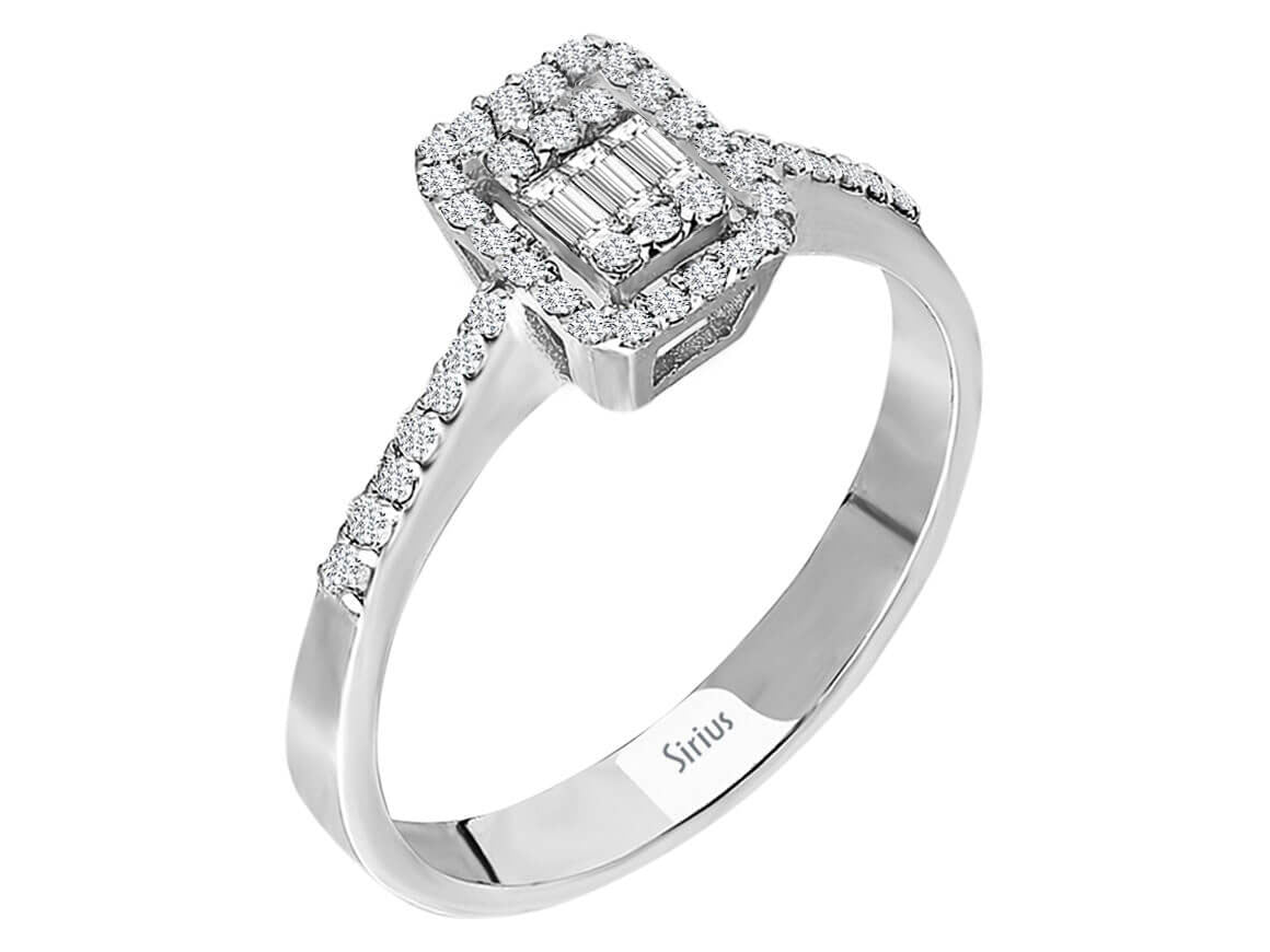 Bague élégante en diamant avec taille baguette et brillant en or blanc 14 carats – 0,20 ct