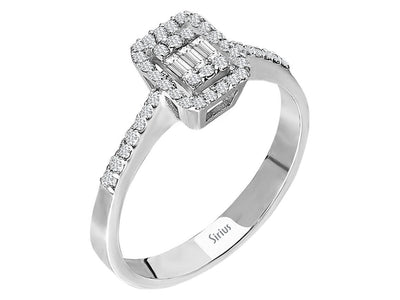 Bague élégante en diamant avec taille baguette et brillant en or blanc 14 carats – 0,20 ct