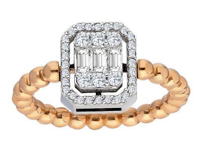 Bague en diamant avec taille baguette et bracelet à billes – or rose 14 carats et or blanc