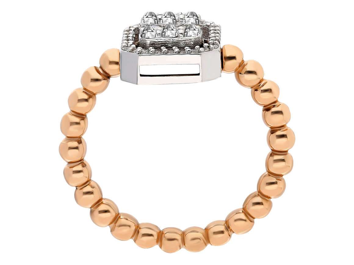 Bague en diamant avec taille baguette et bracelet à billes – or rose 14 carats et or blanc