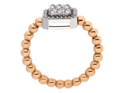 Bague en diamant avec taille baguette et bracelet à billes – or rose 14 carats et or blanc