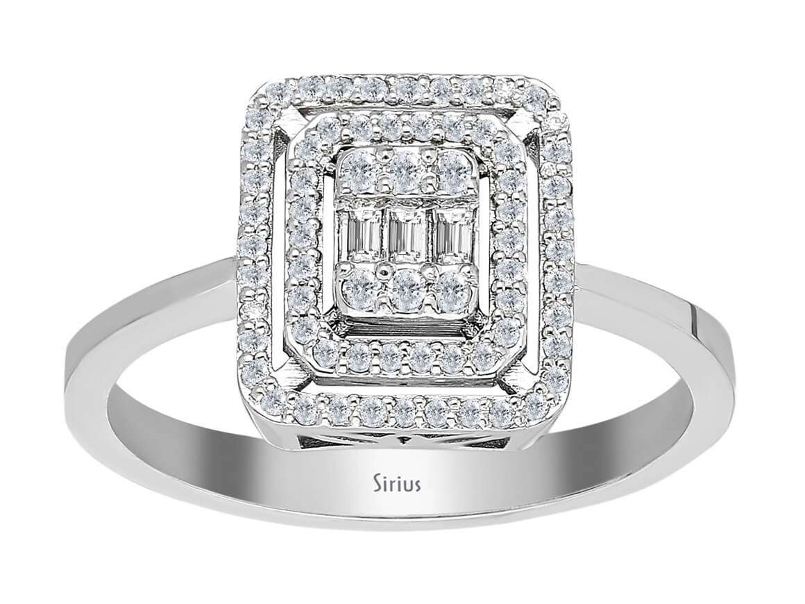 Square Baguette Diamond Ring in 14K White Gold - Pavé Design - High-Quality Jewelry by Rosy Lab Diamonds