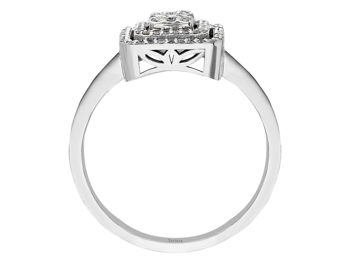 Kare Baget Pırlanta Yüzük Pavé ile – 14K Beyaz Altın