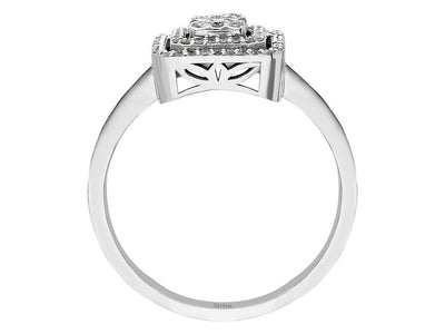 Kare Baget Pırlanta Yüzük Pavé ile – 14K Beyaz Altın