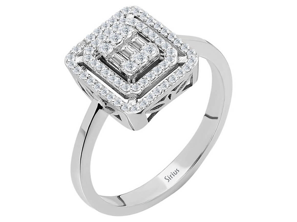 Square Baguette Diamond Ring in 14K White Gold - Pavé Design - High-Quality Jewelry by Rosy Lab Diamonds