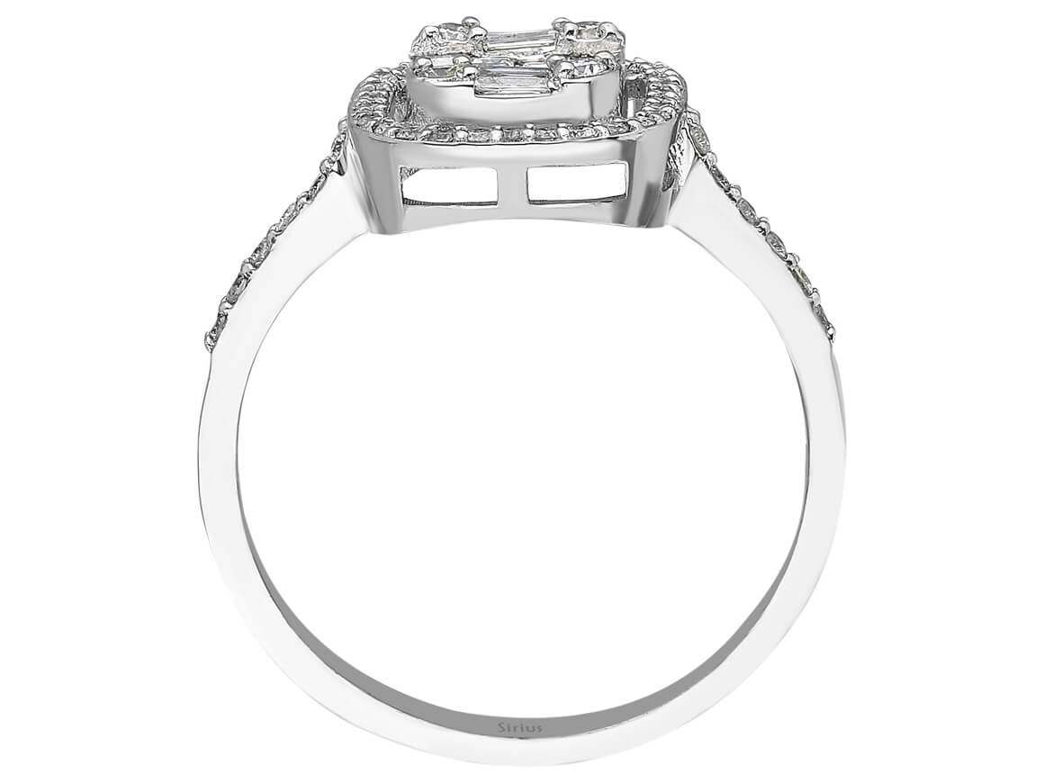 Bague baguette diamant luxueuse avec pavé – or blanc 14 carats
