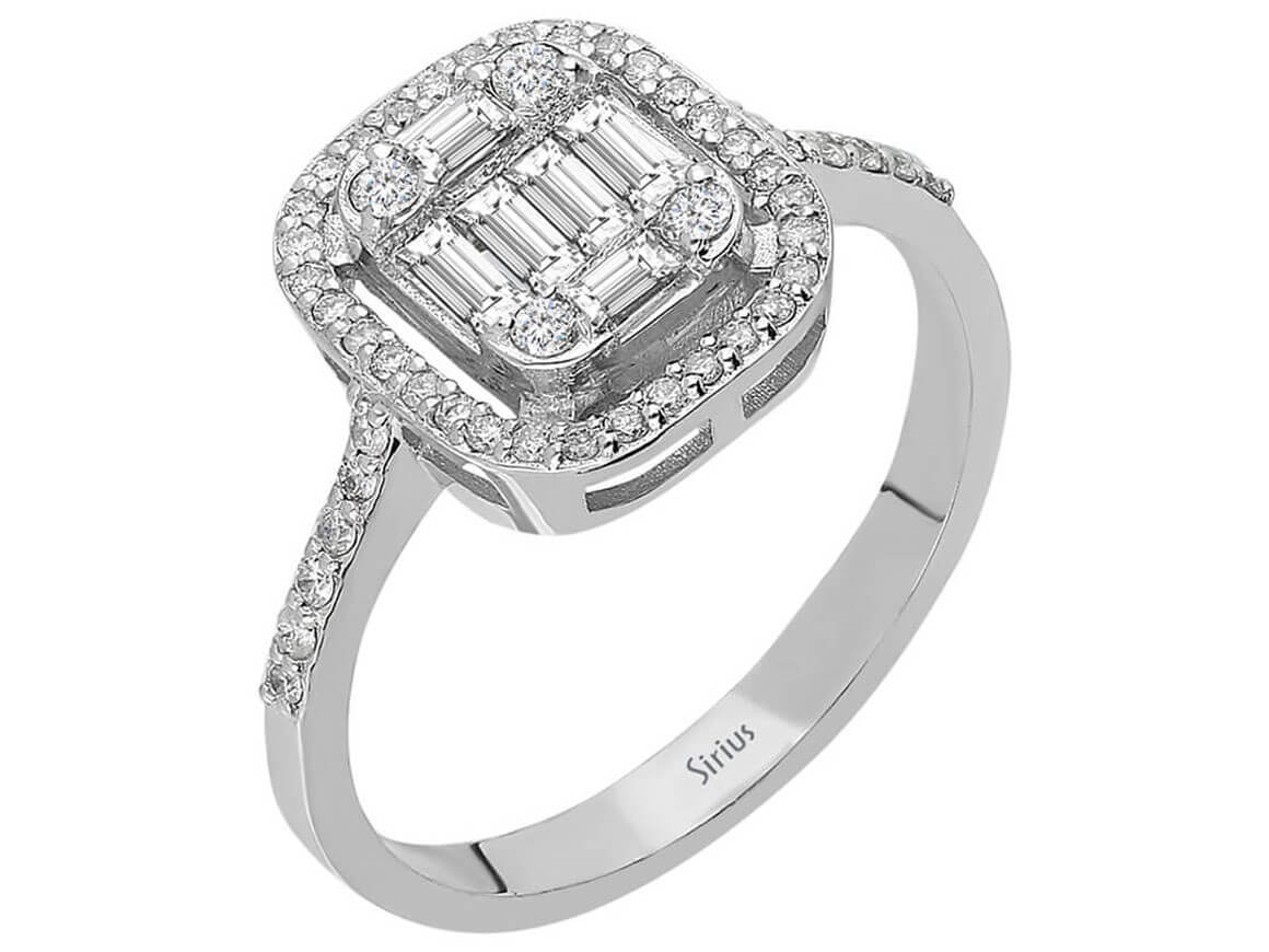 Bague en diamants baguette avec pavé en Or Blanc 14K – bague élégante pour femme – Bijoux haut de gamme de Rosy Lab Diamonds