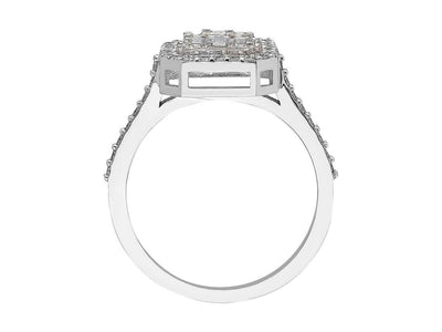 Bague luxueuse avec diamants baguette et ronds en or blanc 14K