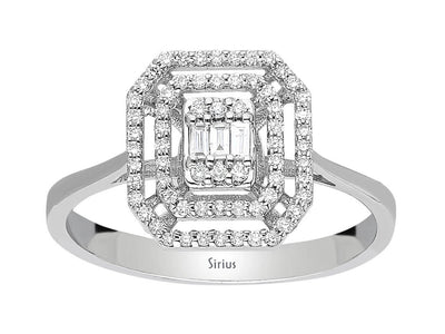 Bague géométrique en diamant avec taille baguette et taille ronde en or 14 carats