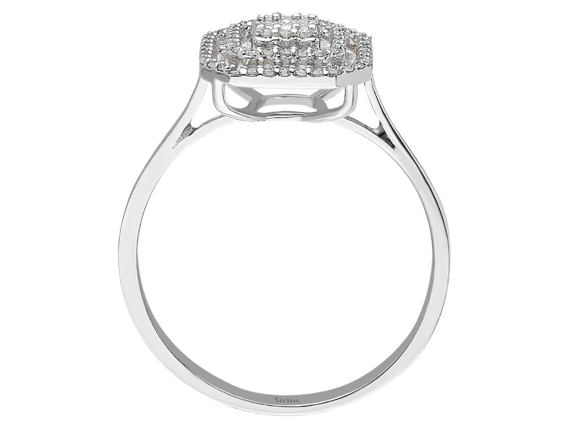 Bague géométrique en diamant avec taille baguette et taille ronde en or 14 carats