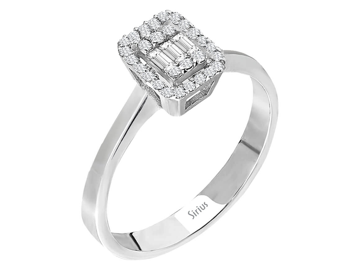 Baget ve yuvarlak pırlantalı beyaz altın yüzük - 14 ayar, zarif - Rosy Lab Diamonds’tan kaliteli Mücevher