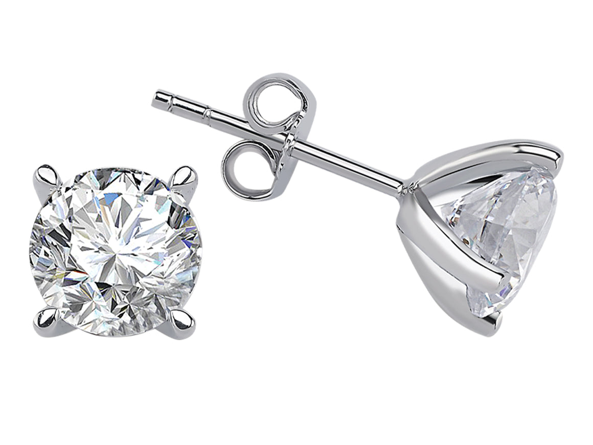 Clous d'oreilles solitaires classiques avec topaze blanche ronde en or blanc 585‰