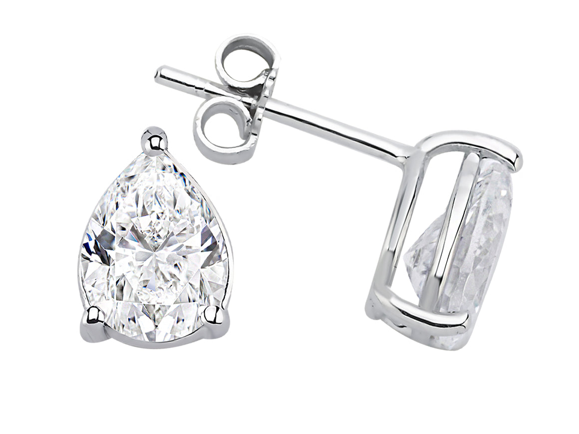 Gemma stud earrings with teardrop-shaped white topaz in 585 white gold