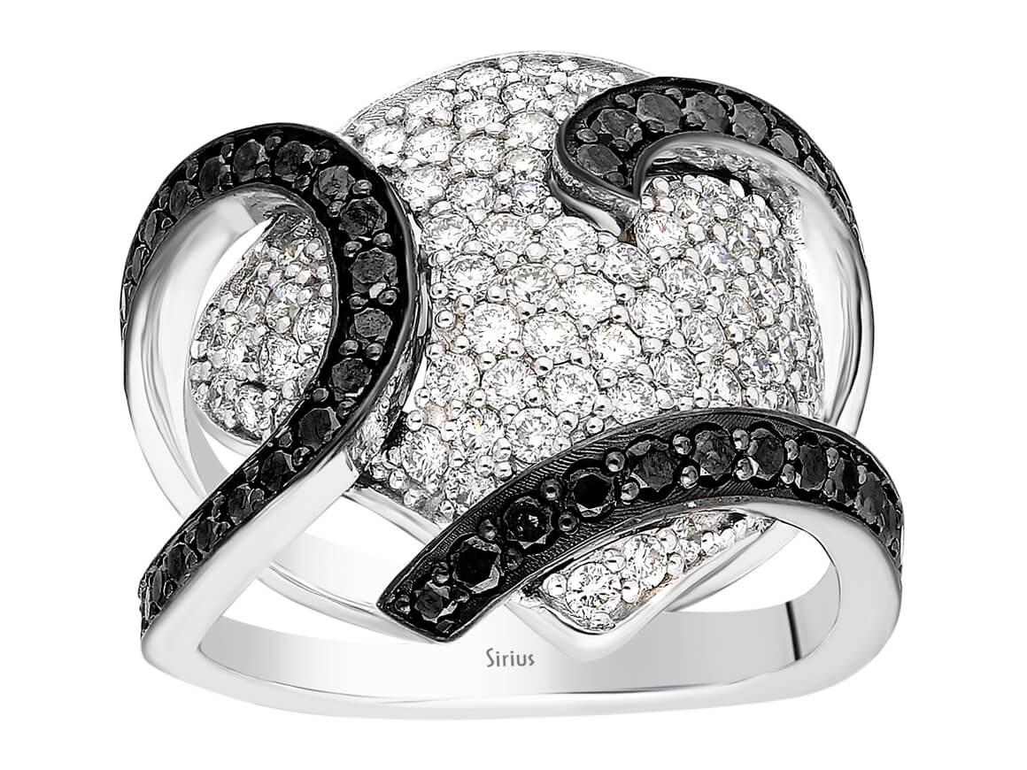 Exquisite ring with lab-grown white and black diamonds - 14-karat gold - high-quality Jewelry by Rosy Lab Diamonds
