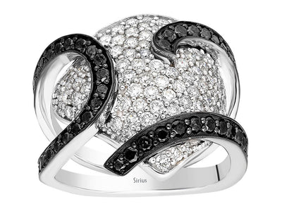 Exquisiter Ring mit laborgezüchteten weißen und schwarzen Diamanten in 14 Karat Gold