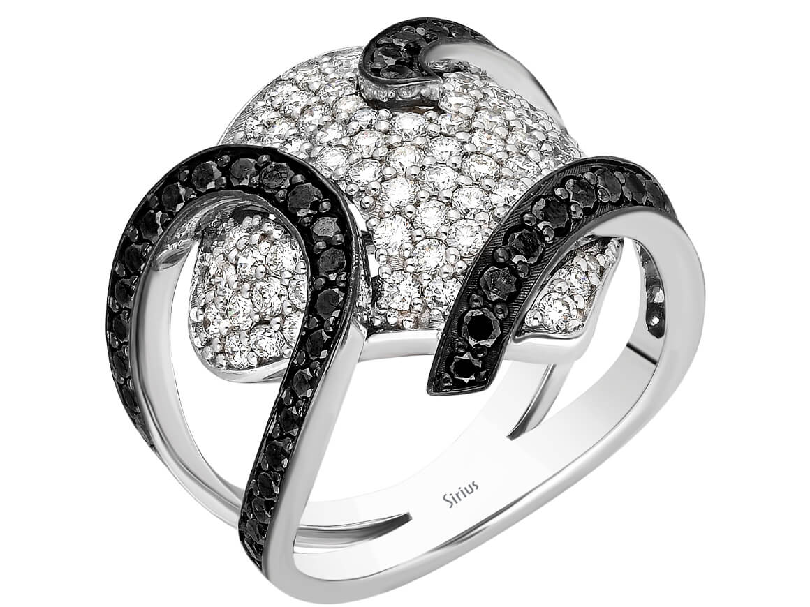 Exquisite ring with lab-grown white and black diamonds - 14-karat gold - high-quality Jewelry by Rosy Lab Diamonds