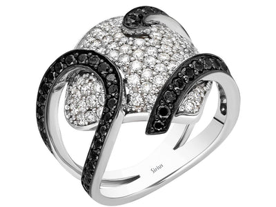 Exquisiter Ring mit laborgezüchteten weißen und schwarzen Diamanten in 14 Karat Gold