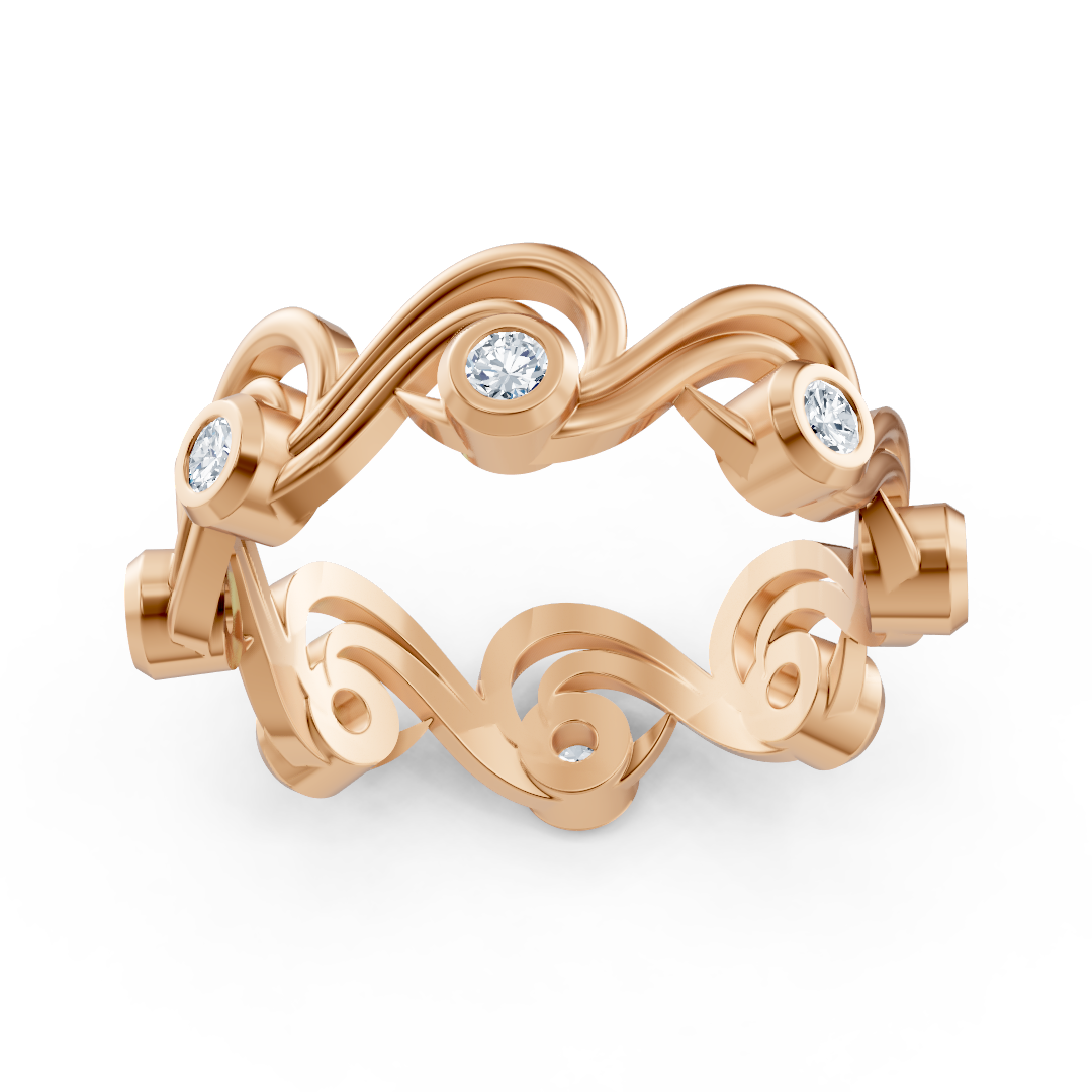 Bague en or rose 14K, avec 9 diamants de laboratoire dans un sertissage clos