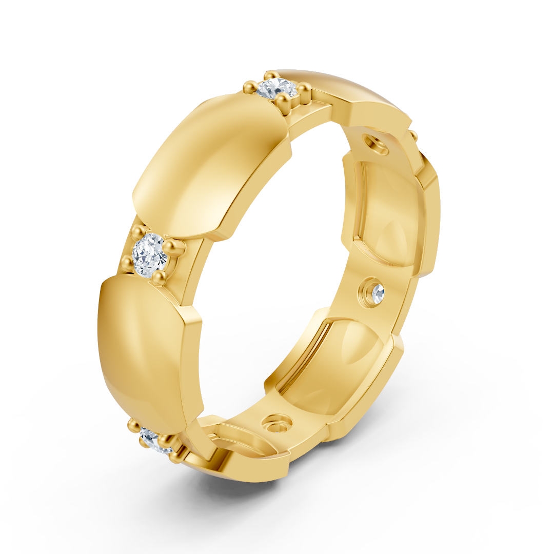 Yellow gold ring with 6 round cut lab diamonds