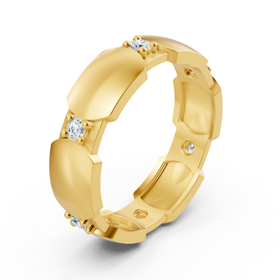 Yellow gold ring with 6 round cut lab diamonds