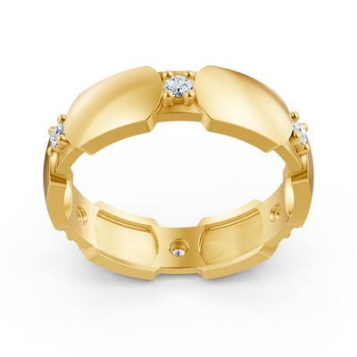 Yellow gold ring with 6 round cut lab diamonds
