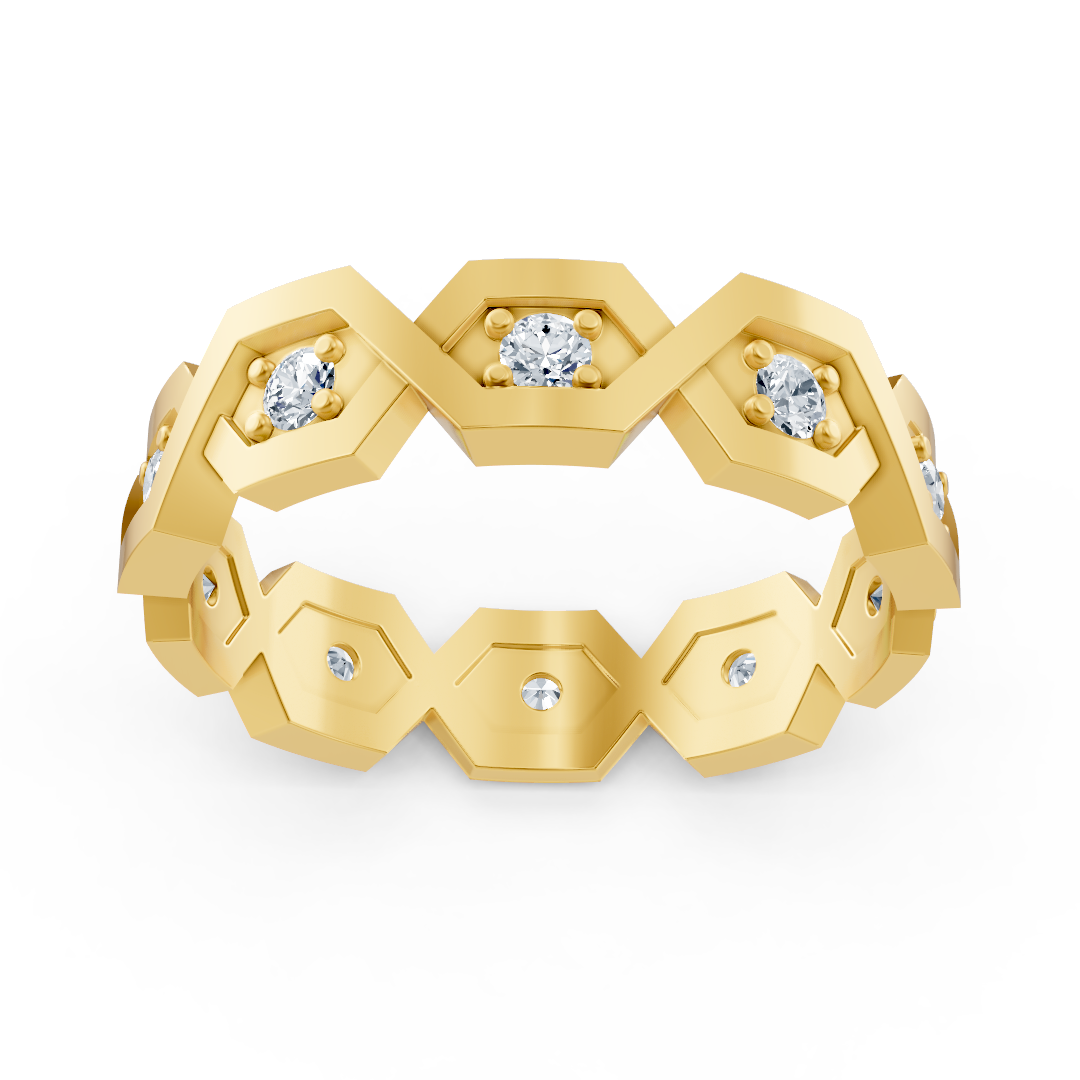 14K Sarı Altından Geometrik Pırlanta Yüzük - Rosy Lab Diamonds'tan kaliteli Mücevher