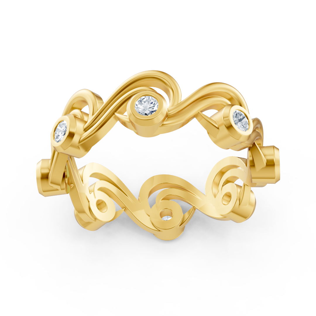 Bague en or jaune 14K, avec 9 diamants de laboratoire dans un sertissage clos
