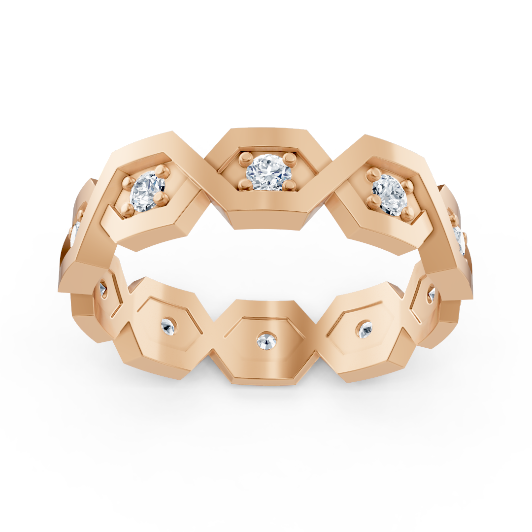 خاتم ألماس هندسي من ذهب وردي عيار 14 قيراطًا - مجوهرات فاخرة من Rosy Lab Diamonds
