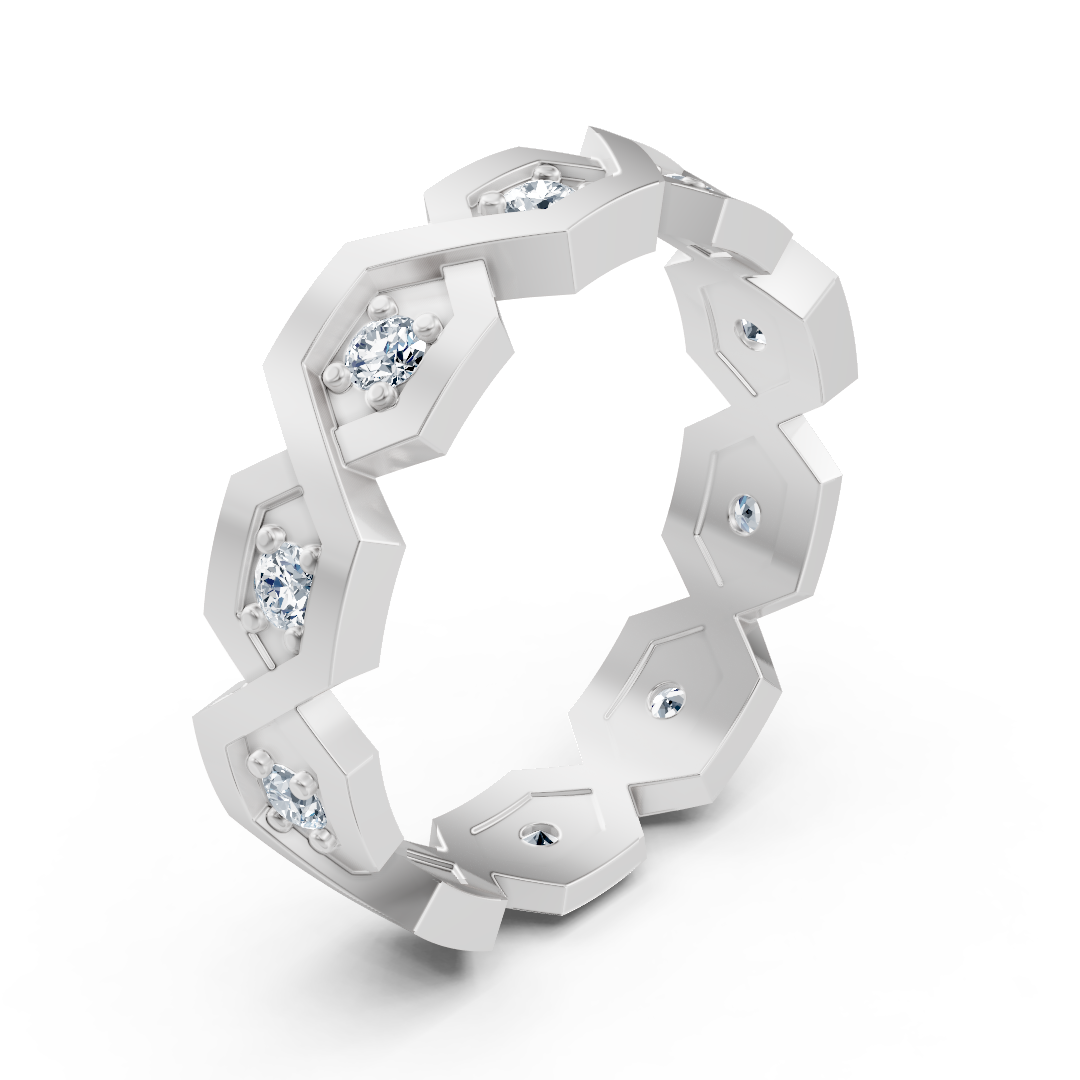 Bague diamant géométrique en or blanc 14K
