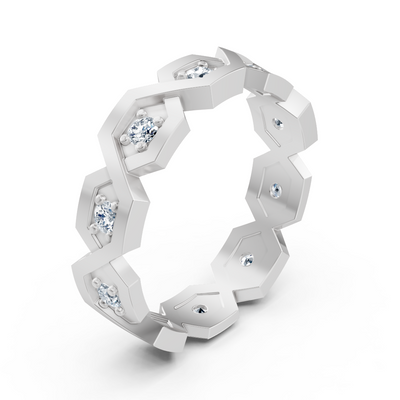 Bague diamant géométrique en or blanc 14K