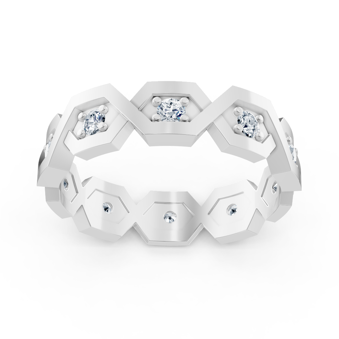 Bague diamant géométrique en or blanc 14K