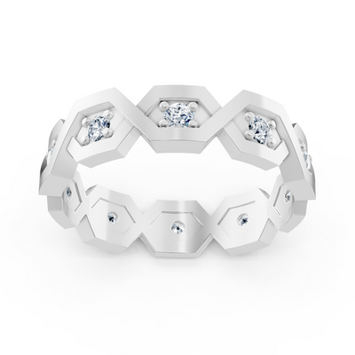 Bague diamant géométrique en or blanc 14K