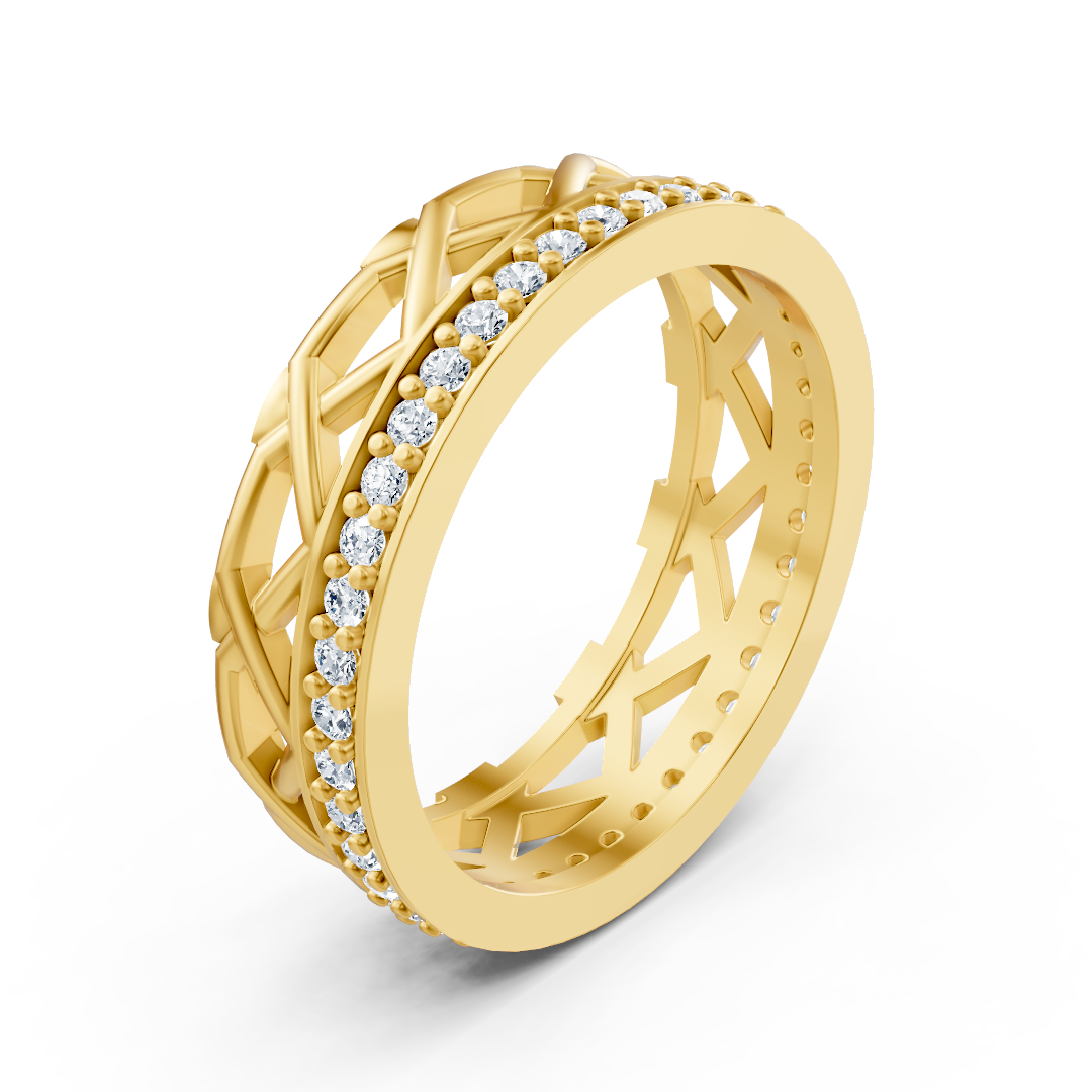 خاتم ألماس حصري من ذهب أصفر عيار 14 قيراطًا بألماسات مستديرة - مجوهرات فاخرة من Rosy Lab Diamonds