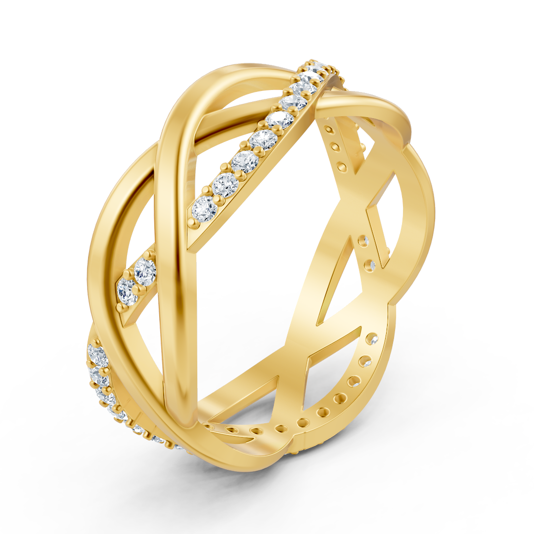 Sarı Altın Pırlanta Yüzük, Çapraz Tasarımlı - Rosy Lab Diamonds'tan yüksek kaliteli Mücevher