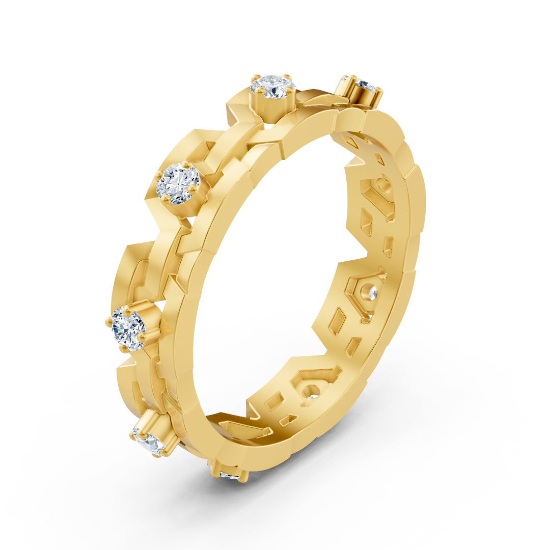 Bague en or jaune 14K avec 9 diamants de laboratoire en sertissage griffes