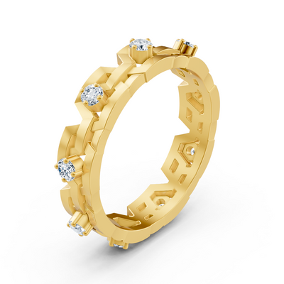 Bague en or jaune 14K avec 9 diamants de laboratoire en sertissage griffes
