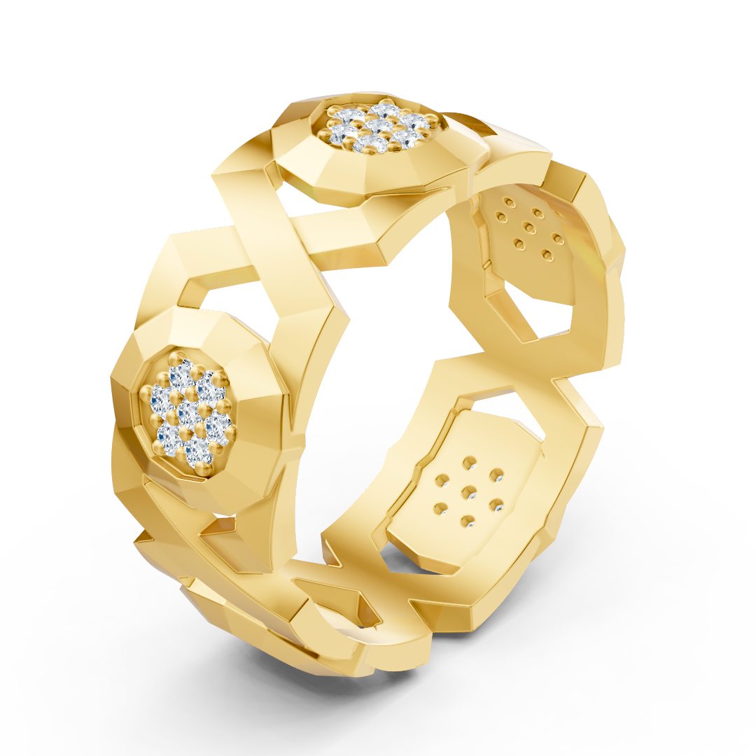 Bague en or jaune 14K avec 35 diamants de laboratoire en sertissage griffes