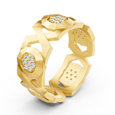 Bague en or jaune 14K avec 35 diamants de laboratoire en sertissage griffes