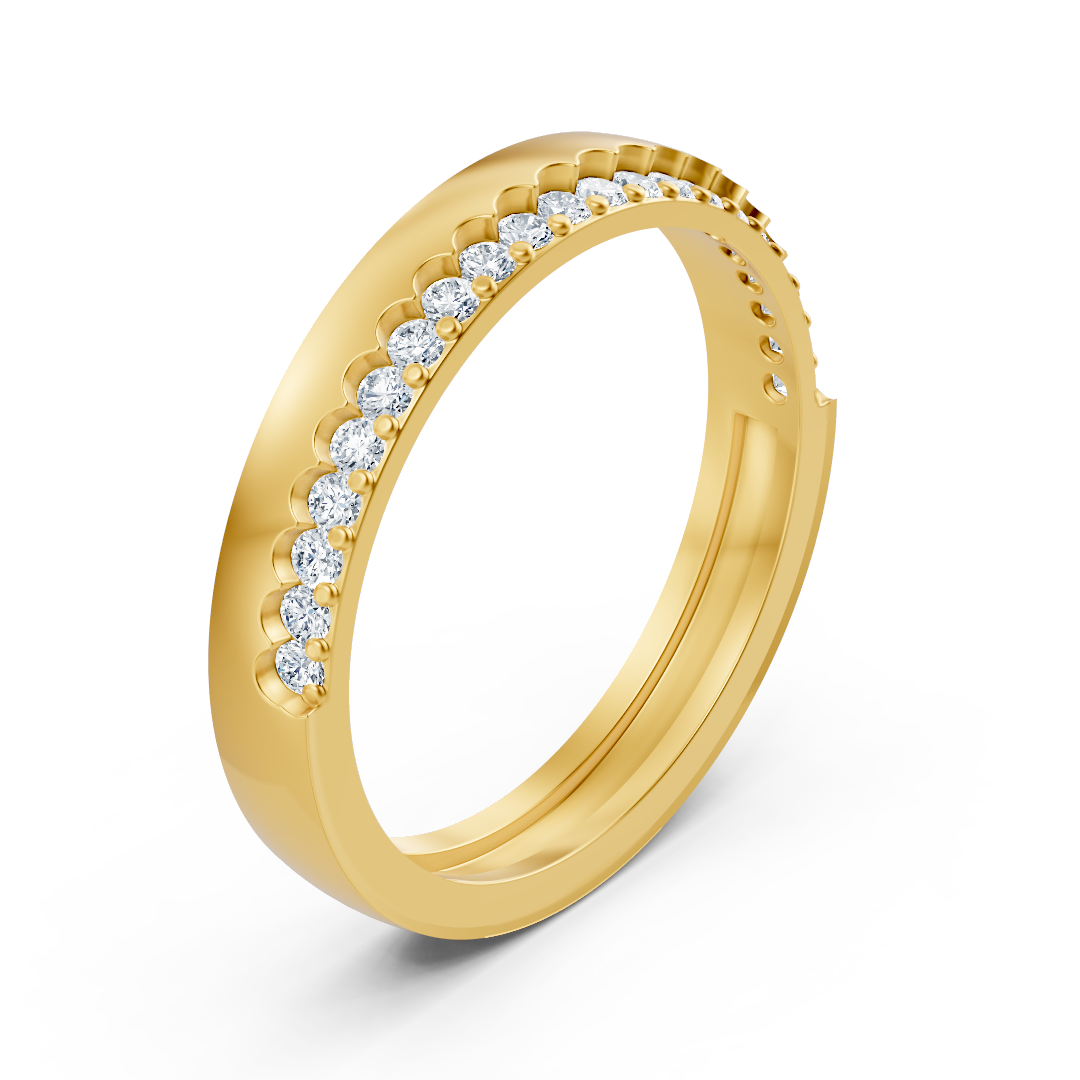 Bague semi-mémoire élégante avec diamants en or jaune 14K