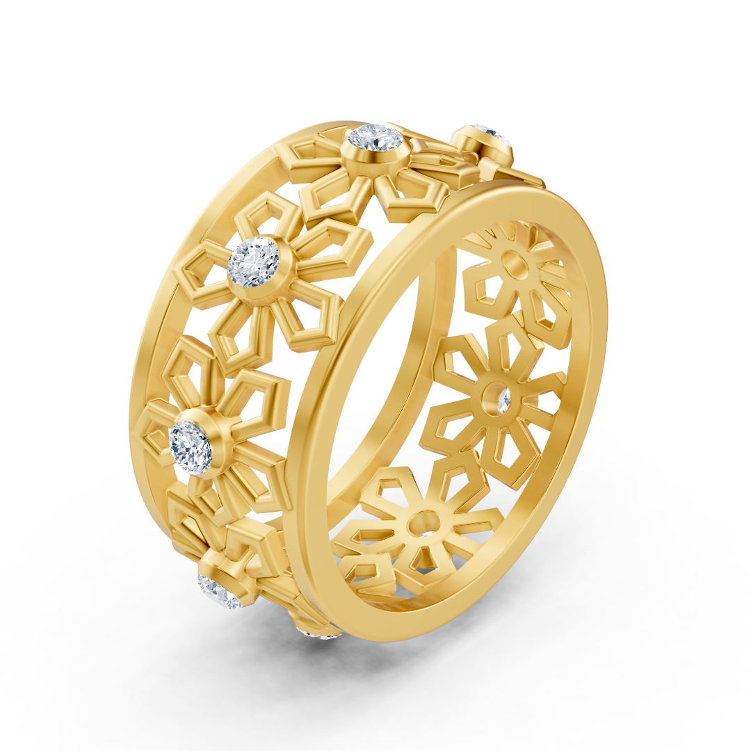 14K yellow gold ring with 8 lab-grown diamonds in bezel settings - high-quality Jewelry from Rosy Lab Diamonds
