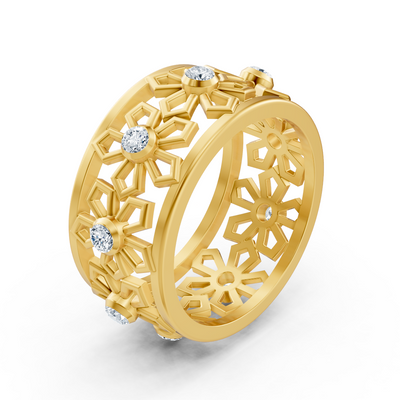 14K yellow gold ring with 8 lab diamonds in bezel setting