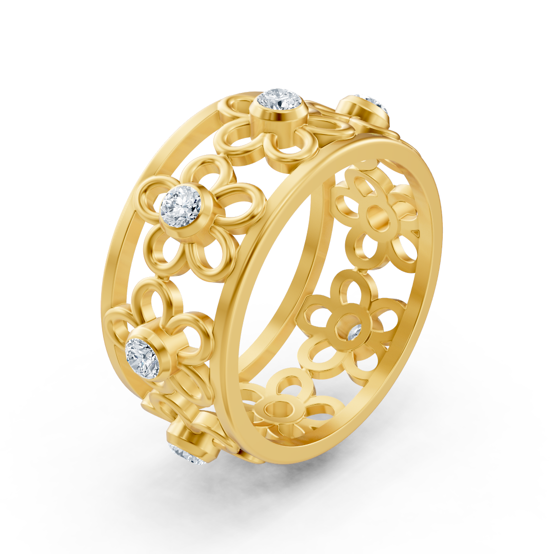 14K yellow gold ring with 8 lab diamonds in bezel setting