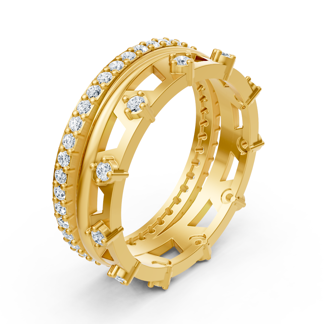 Bague en or jaune au design architectural avec 53 diamants de laboratoire – bijoux haut de gamme de Rosy Lab Diamonds