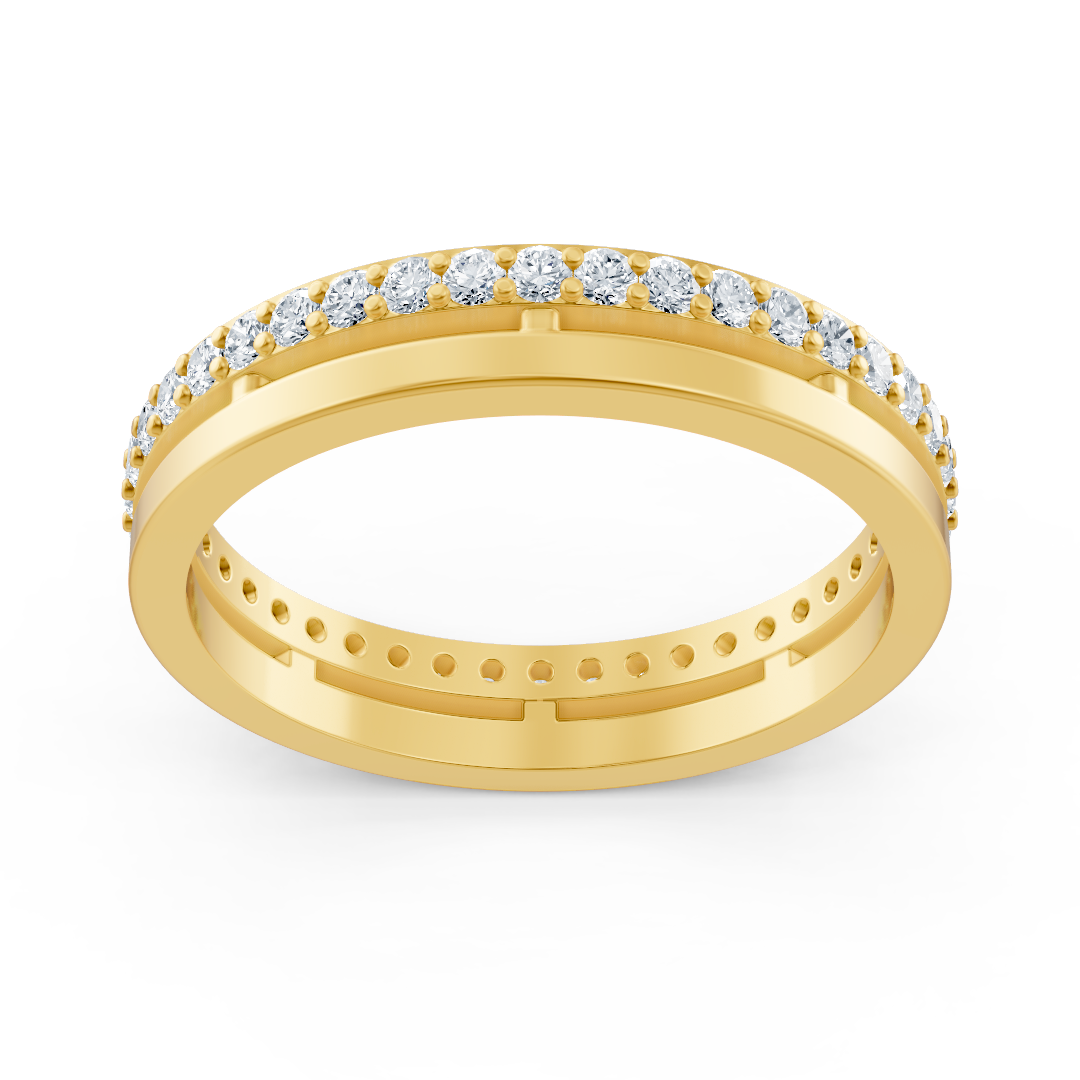 Élégante bague en or jaune sertie de 42 diamants de laboratoire taille brillant rond — des Bijoux haut de gamme de Rosy Lab Diamonds