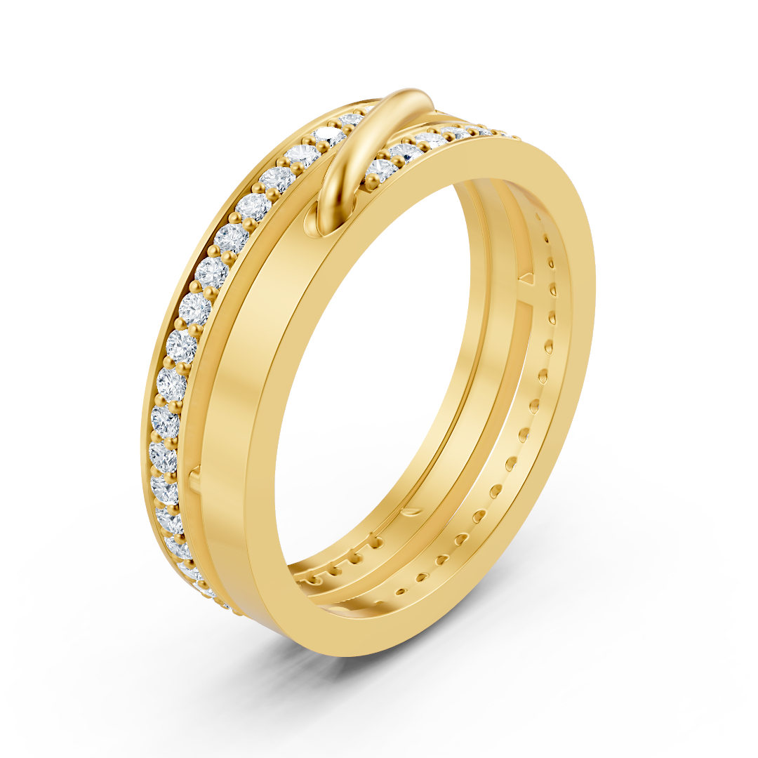 Yellow gold ring with loop detail and 52 lab-grown diamonds – high-quality Jewelry by Rosy Lab Diamonds