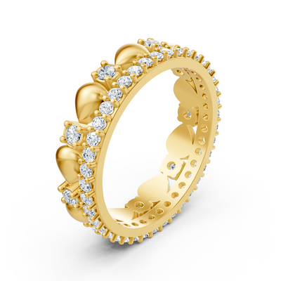 Bague romantique en or jaune avec motif cœur et 49 diamants de laboratoire
