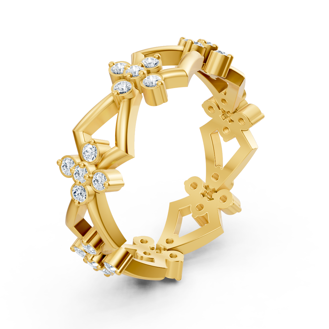 Bague en or jaune avec motif floral et 35 diamants de laboratoire – Bijoux haut de gamme de Rosy Lab Diamonds