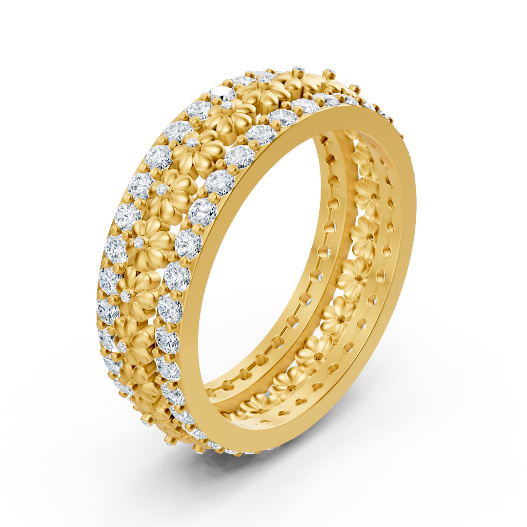 Gelbgoldring mit floraler Struktur und 72 Labor-Diamanten - hochwertiger Schmuck von Rosy Lab Diamonds