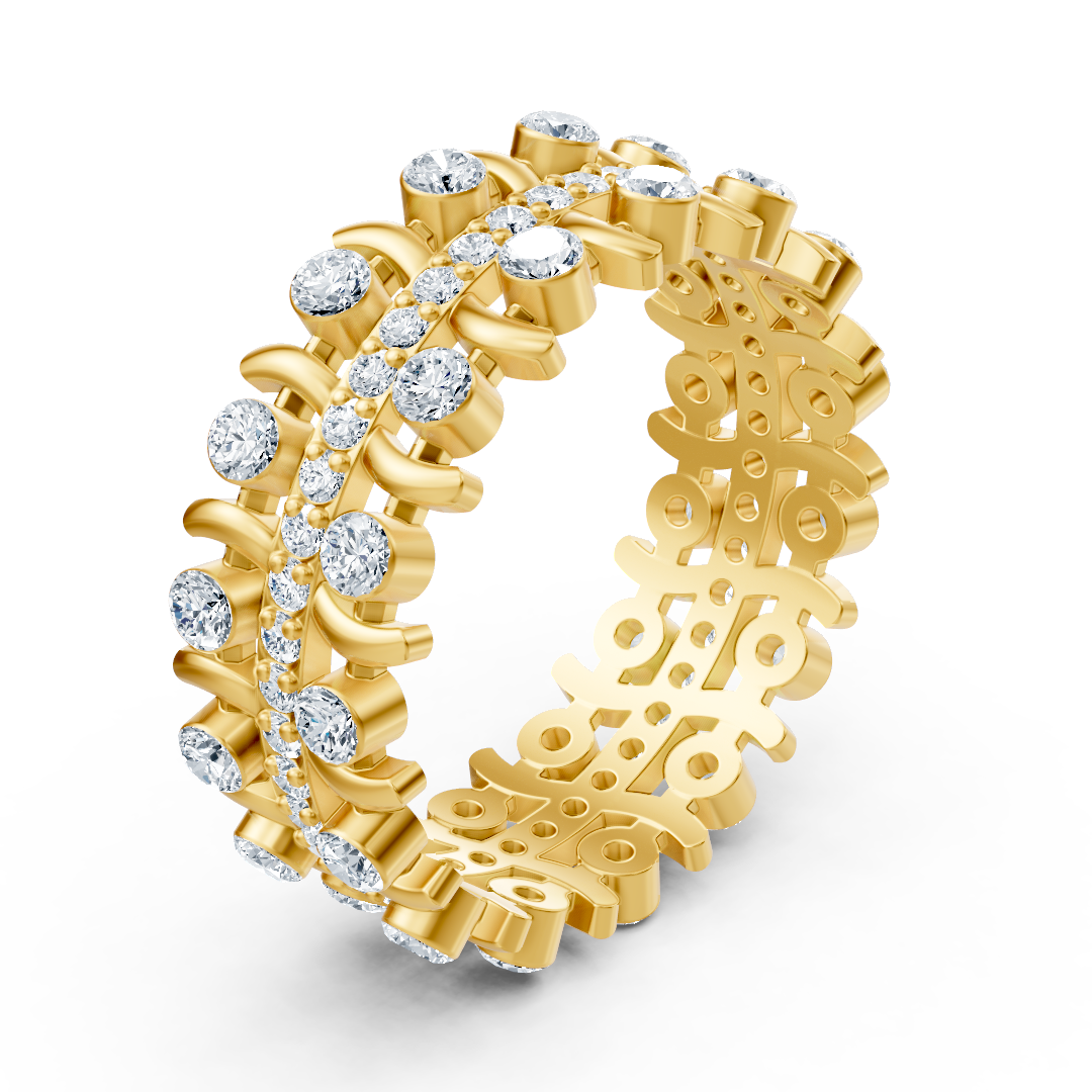 Bague en or jaune avec double rangée de diamants de laboratoire – Bijoux haut de gamme de Rosy Lab Diamonds