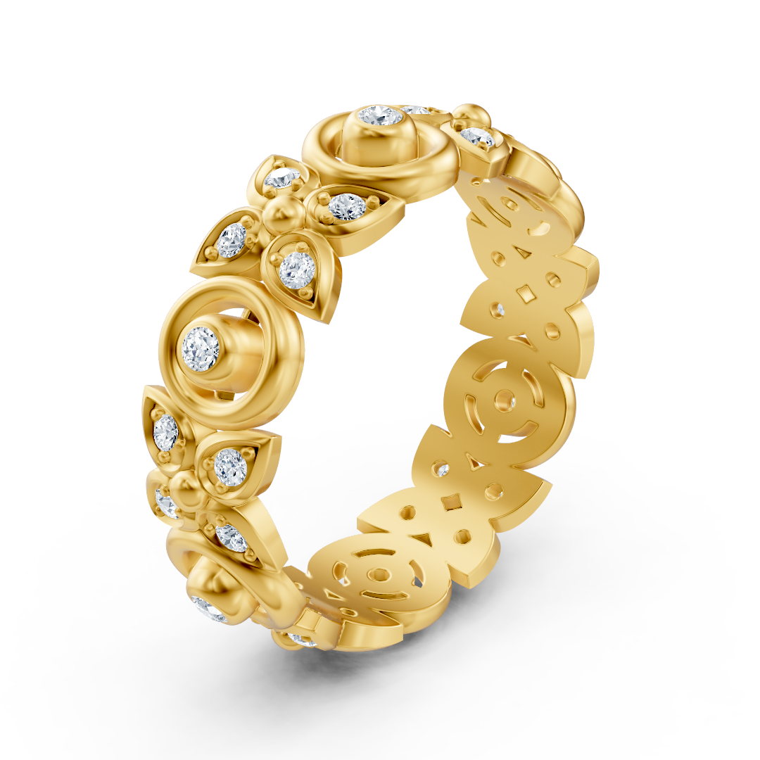 Bague en or jaune avec structure florale et diamants de laboratoire